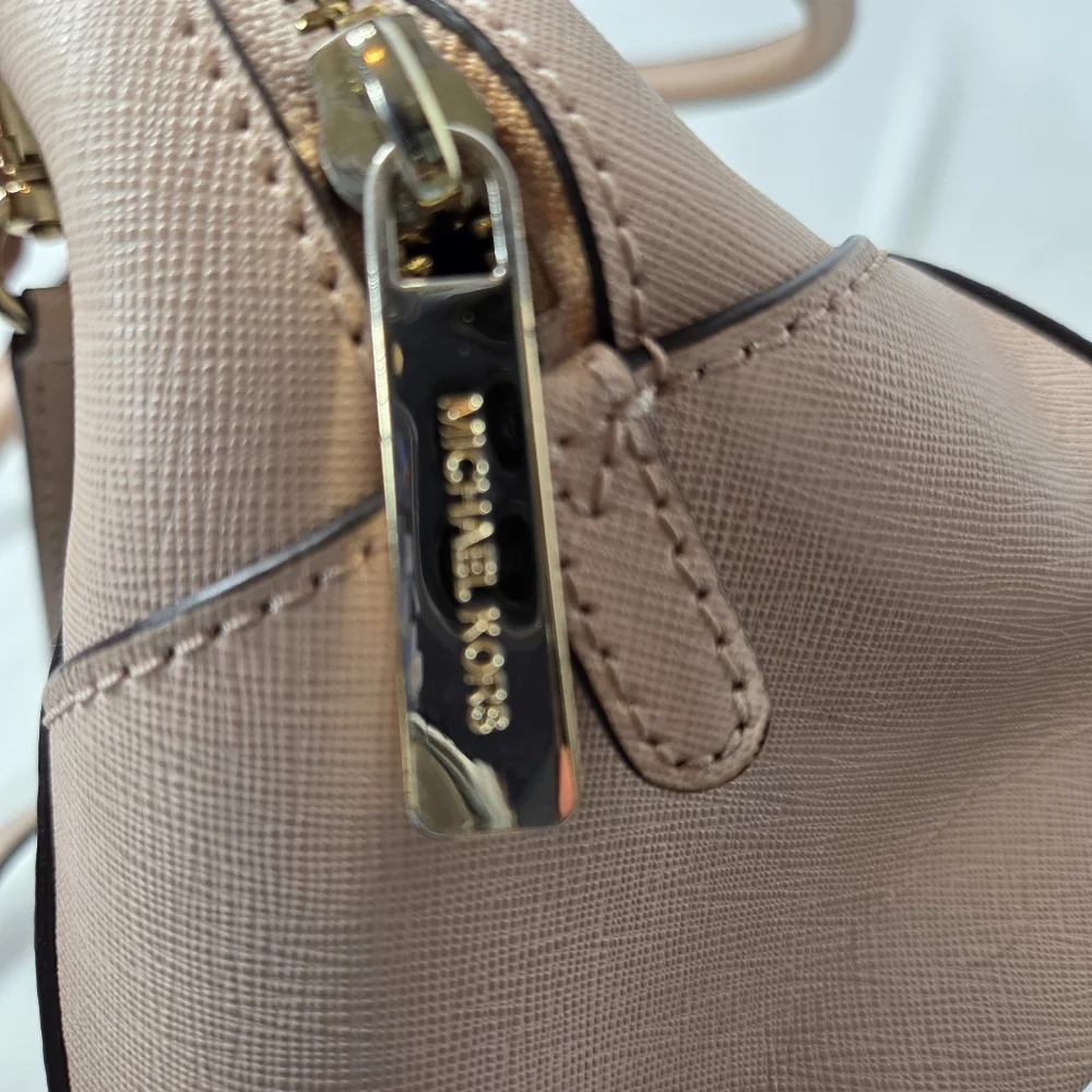 Michael Kors Pink and Gold Studded Bowling Satchel Crossbody